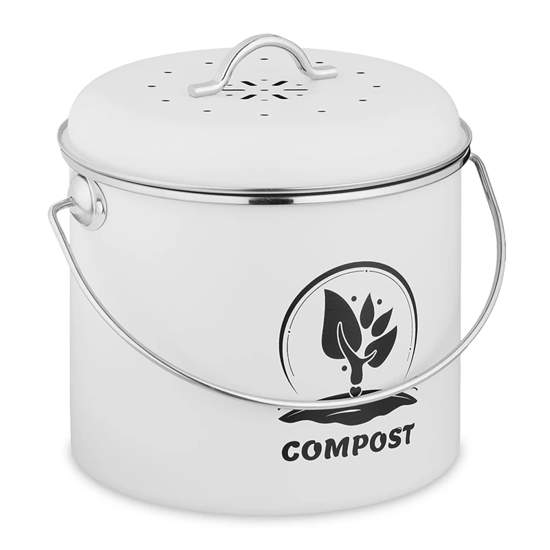Relaxdays Kitchen Compost Bin, 3.5 Litres, Iron, 2 Charcoal Odour Filters, with Lid & Handle, Food Waste Caddy