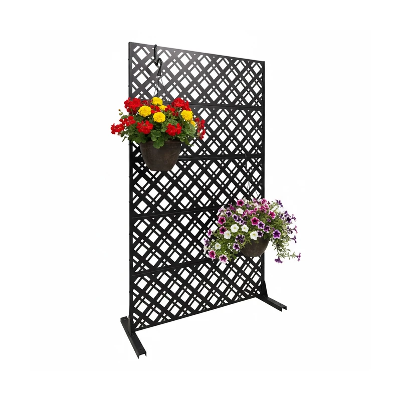 Relaxdays privacy screen, diamond motif, garden & balcony, outdoor paravent, HxW: 183 x 110 cm, metal, black