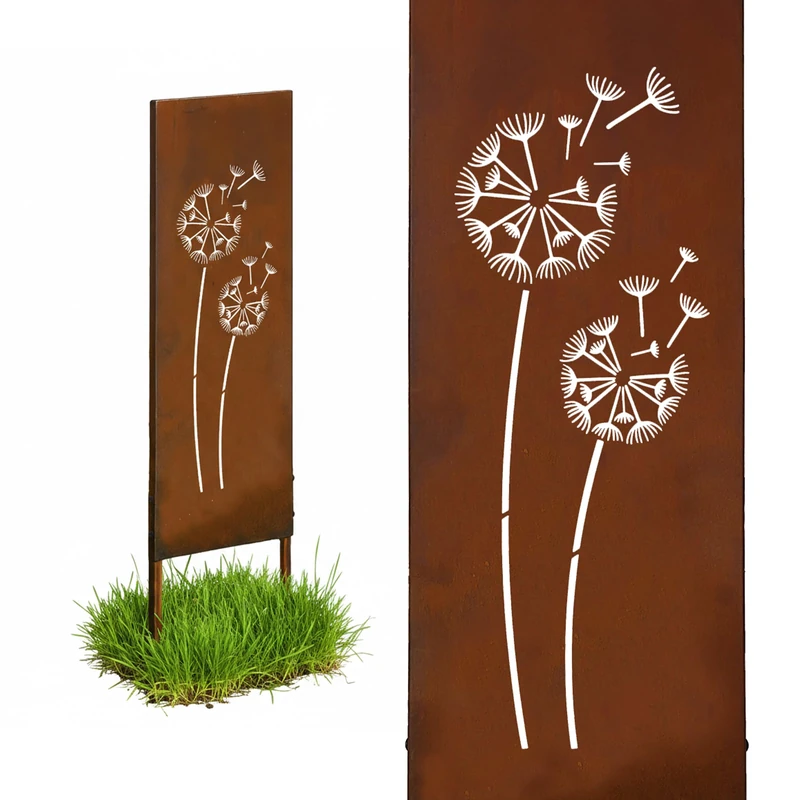 Relaxdays Rust-Patina Garden Dandelion Decoration, Weatherproof Iron Stake, 115 x 28 x 1.5 cm, Brown
