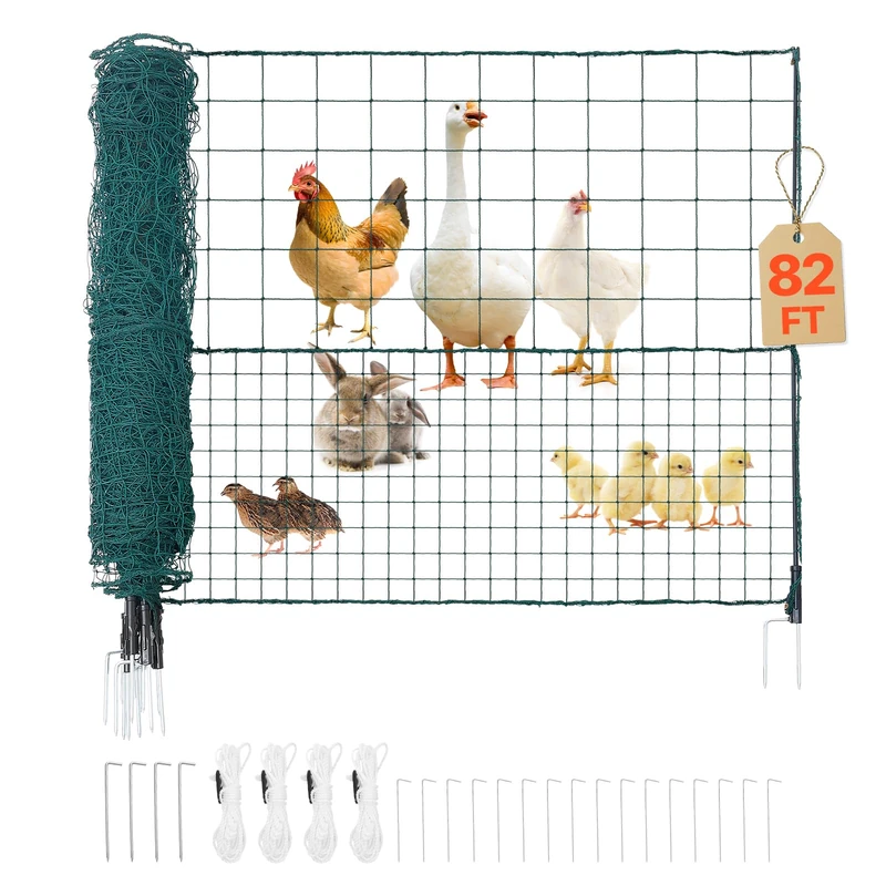 VEVOR Plastic Fence Net, Temporary Flexible Fence 1.05 x 25 m, Removable Safety Net with Poles, Double Pointed Pegs and Guy Ropes, Protective Barrier for Garden Yard