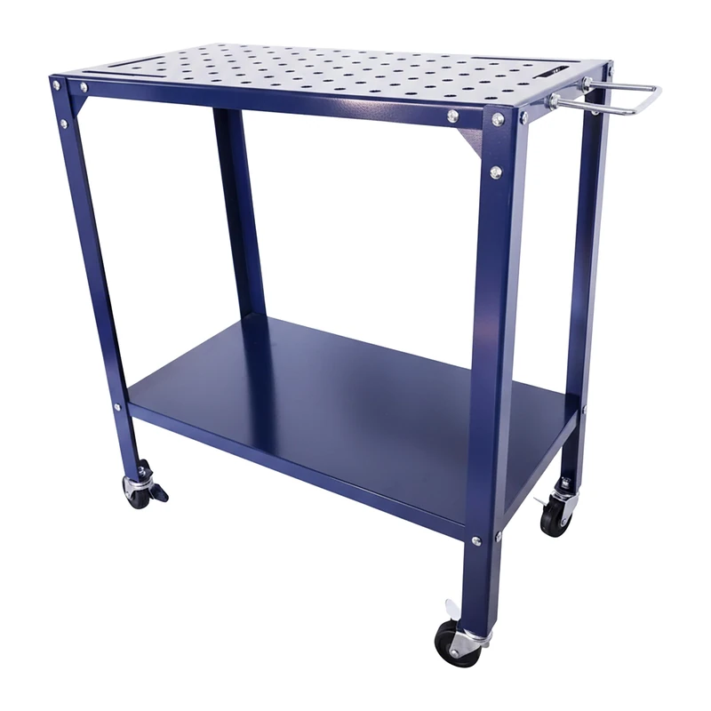 Relaxdays Welding Table with Castors, Perforated Steel Workbench, 91.5x88x46 cm, Blue