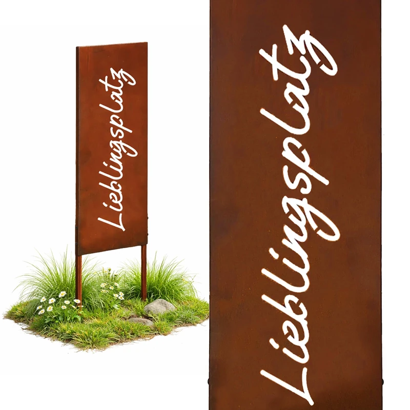 Relaxdays Rust-Patina Garden Stake, Weatherproof Iron Decoration, 115 x 28 x 1.5 cm, Rust-Brown