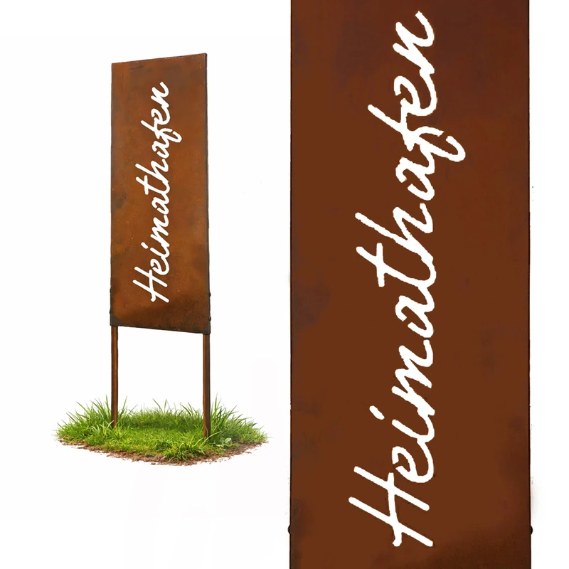 Relaxdays Rust-Patina Garden Decoration, Weatherproof Iron Stake, Home Port, 85x28 cm, Rust Brown
