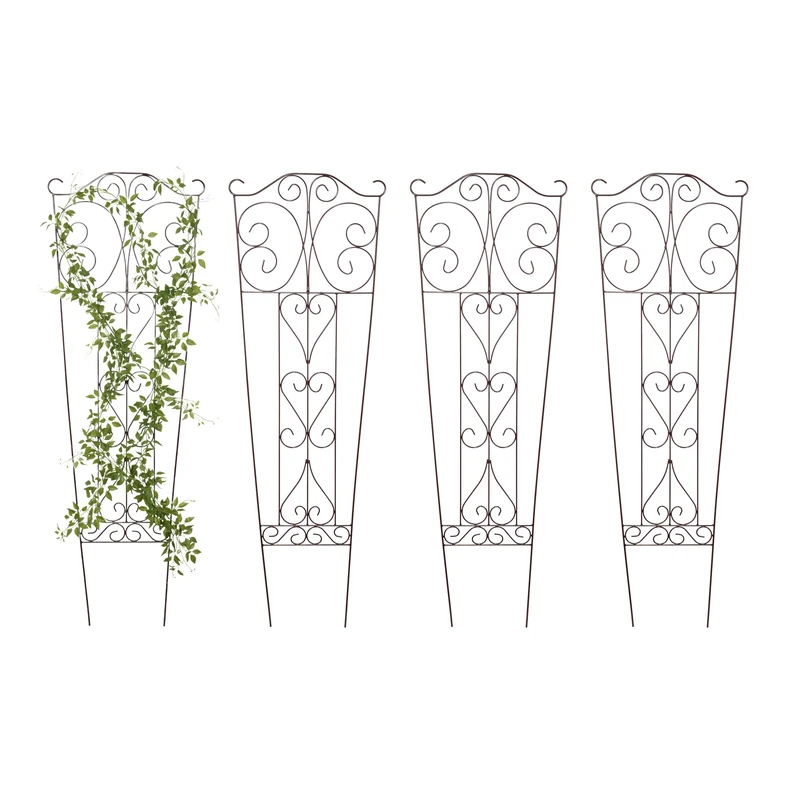 Relaxdays Trellis, Set of 4, HxW: 115 x 38 cm, Steel, Plant Support, Brown - Image 1