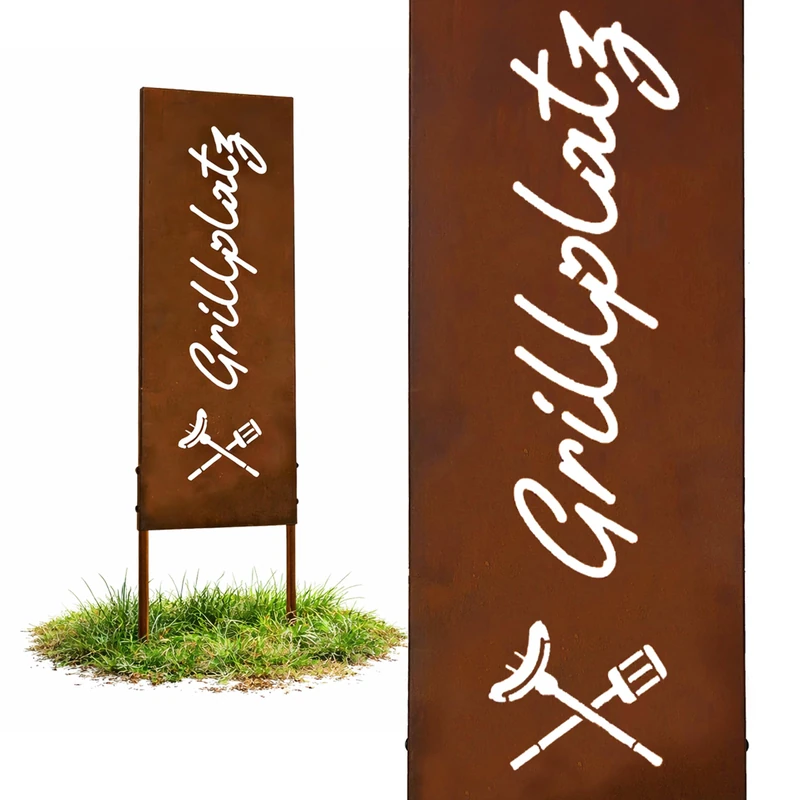 Relaxdays Rust-Patina Garden Stake, Weatherproof Barbecue Decoration, 115 x 28 x 1.5 cm, Rust-Brown