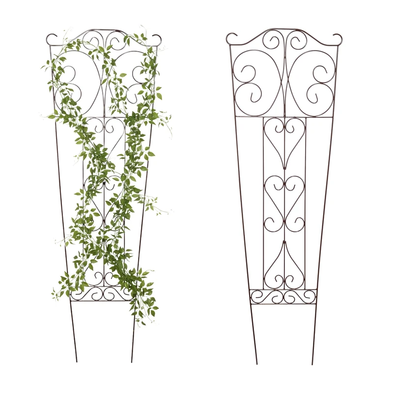 Relaxdays Trellis, Set of 2, HxW: 115 x 38 cm, Steel, Climbing Plant Support for Roses, Garden, Brown
