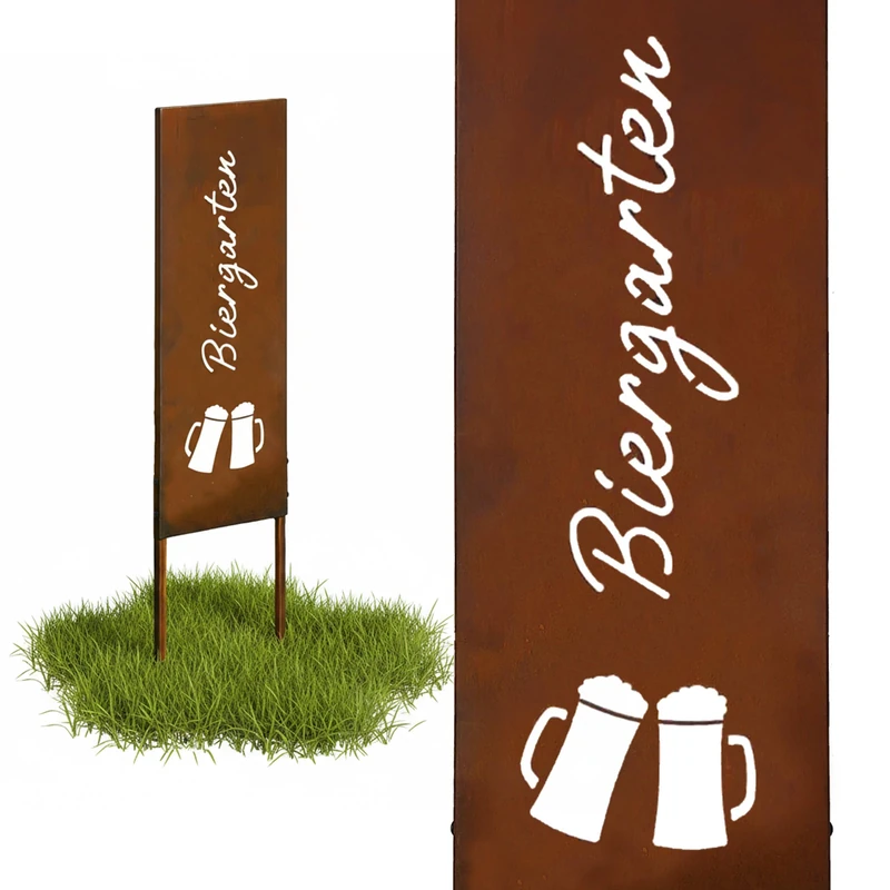 Relaxdays Rust-Patina Garden Decoration Stake, Beer Garden, Weatherproof Iron, 115 x 28 x 1.5 cm, Brown
