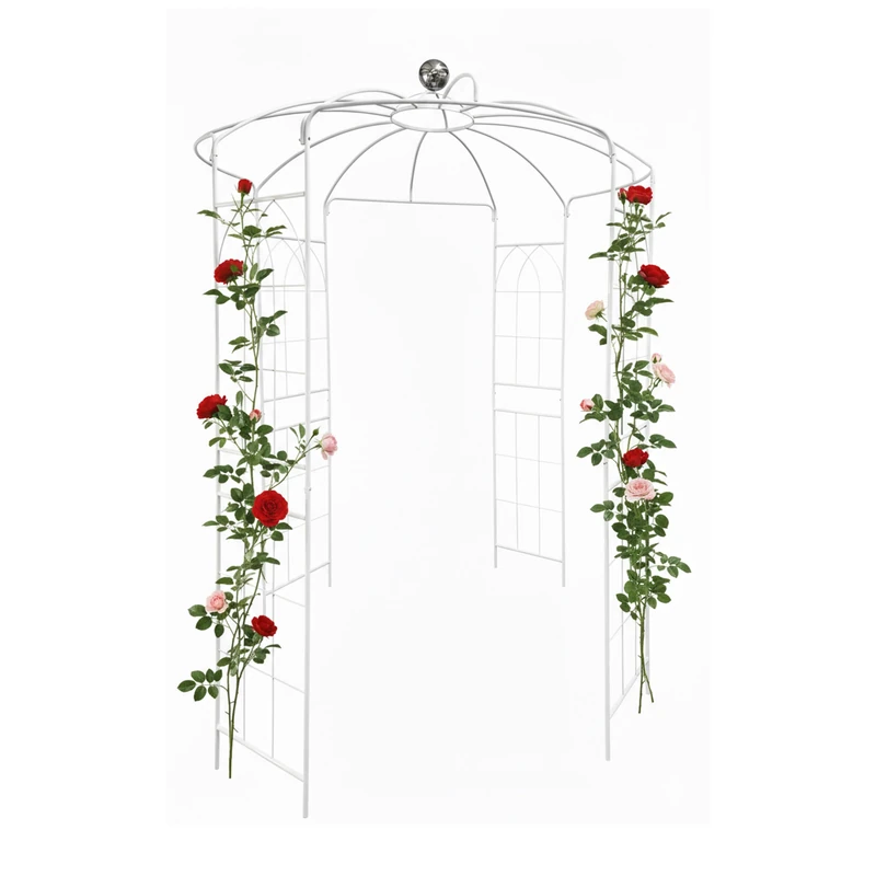 Relaxdays Rose Pavilion Metal Climbing Plant Support with Hook, White, 290 x 206 x 206 cm - Image 1