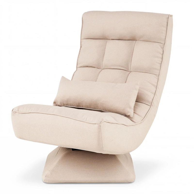 RELAX4LIFE Folding Sofa Chair, 360 Degree Swivel Lazy Floor Chair with 4-Position Adjustable Backrest and Lumbar Pillow, High Back Padded Reading Gaming Lounge Recliner for Living Room Bedroom (Beige) - Image 1