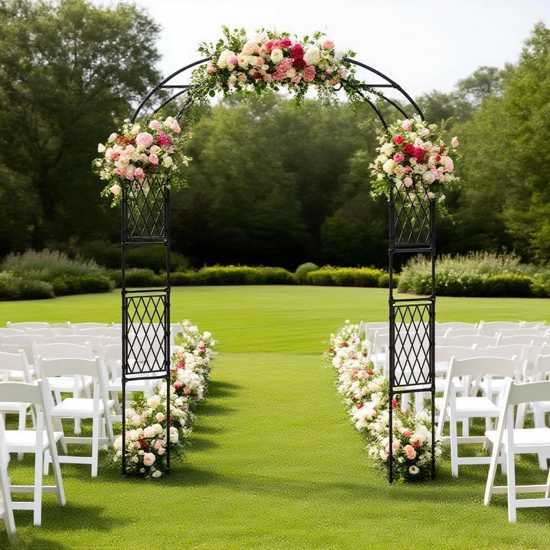 Large Metal Garden Arch (120 x 220 cm) With Decorative Side Walls, Pergola For Climbing Plants, Rose Trellis, Terrace And Garden Decoration