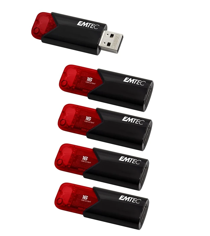 EMTEC - Pack of 5 Click Easy B110 64GB USB 2.0 Flash Drive - Plastic - Retractable mechanism - Data Storage, File Transfer, Computer - Green