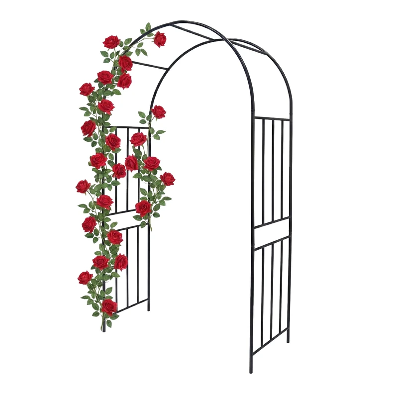 Relaxdays Metal Rose Arch, Garden Archway, H x W x D: 218 x 120 x 44.5 cm, sturdy arch for climbing plants, black