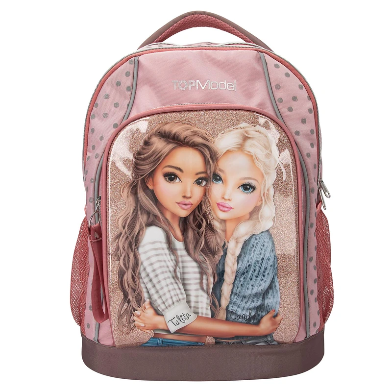 Depesche 14009 TOPModel Dots School Backpack in Pink with Model Motif, Polka Dot Pattern and Glitter, School Bag with Adjustable Straps - Image 1