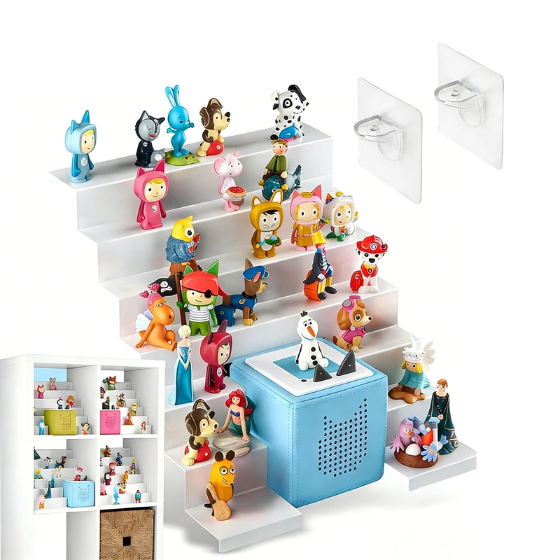Relaxdays Tonies Shelf for Toniebox & 50 Figures, Metal, Magnetic, Standing, White, 28x34x35 cm