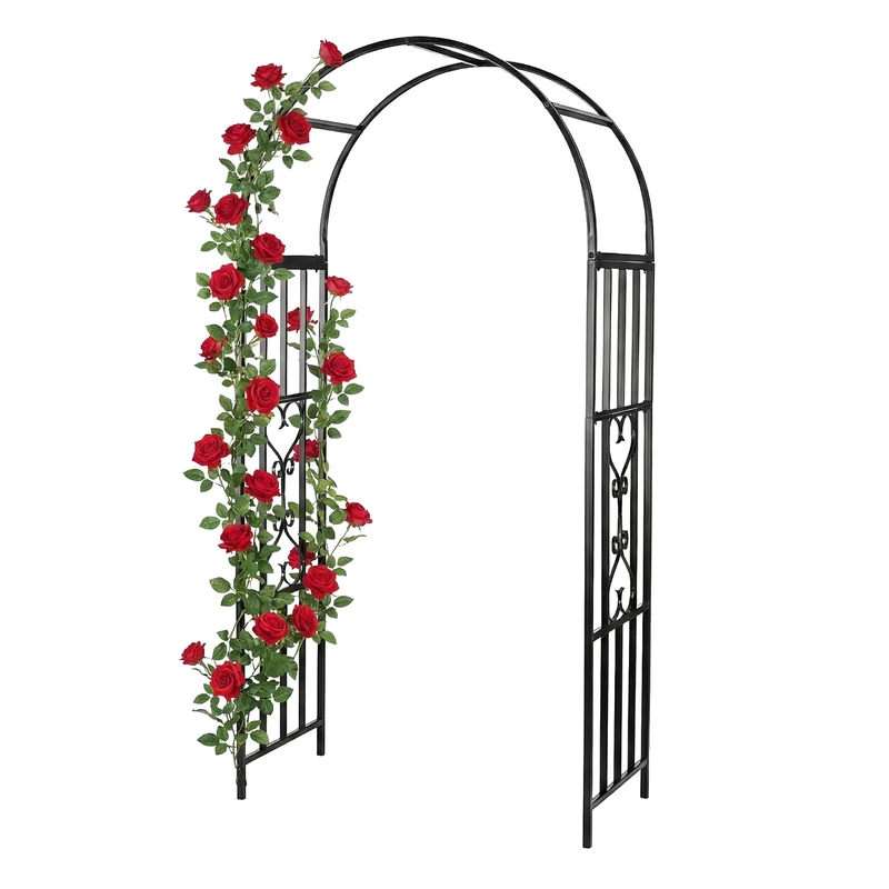 Relaxdays Metal Rose Arch with Climbing Plant Support, 206 x 114 x 50 cm, Romantic Black