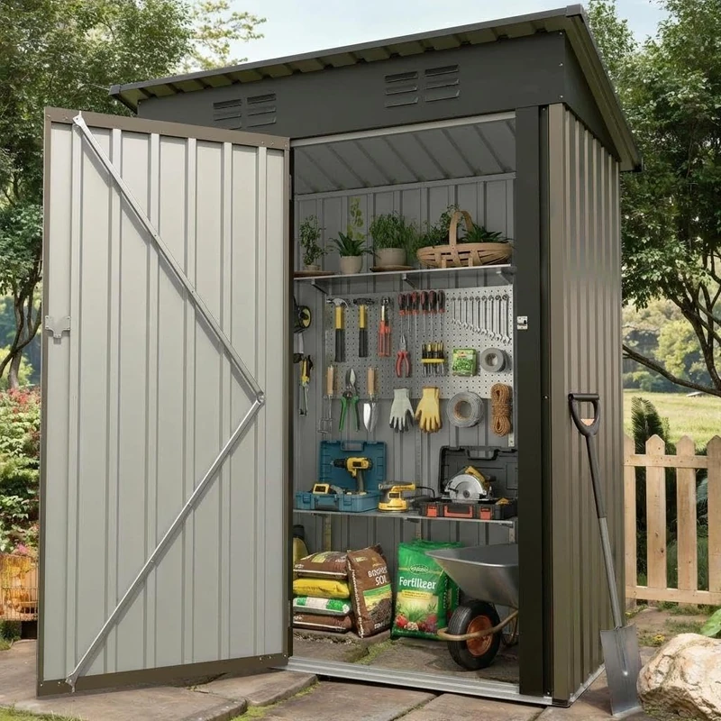 5x3FT Metal Garden Storage Shed (152x91cm) - Outdoor Tool House with Lockable Door & Weatherproof Anti-UV Sloping Roof - Secure Backyard Bike Shed for Tools, Bicycles & Garbage Bins