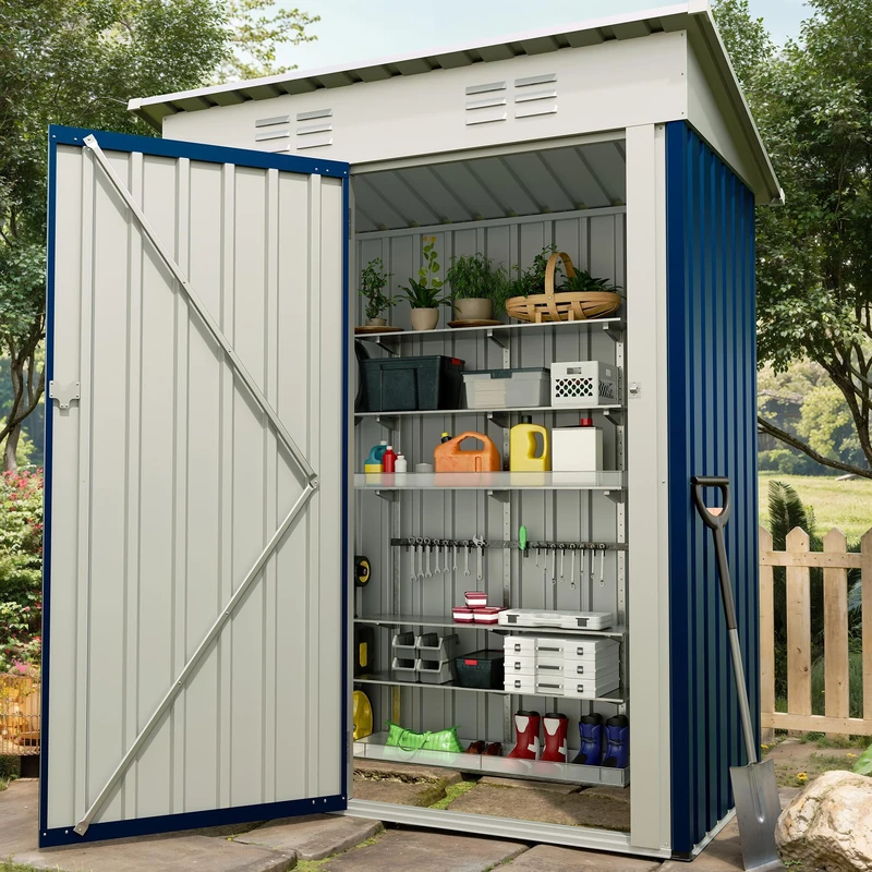 5x3FT Metal Garden Storage Shed (152x91cm) - Outdoor Tool House with Lockable Door & Weatherproof Anti-UV Sloping Roof - Secure Backyard Bike Shed for Tools, Bicycles & Garbage Bins