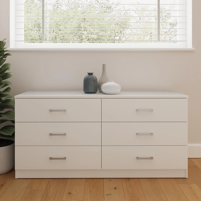 Bailey White 6 Drawer Chest of Drawers – Modern Bedroom Storage Cabinet for Living Room Home Office