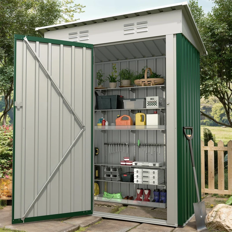 5x3FT Metal Garden Storage Shed (152x91cm) - Outdoor Tool House with Lockable Door & Weatherproof Anti-UV Sloping Roof - Secure Backyard Bike Shed for Tools, Bicycles & Garbage Bins