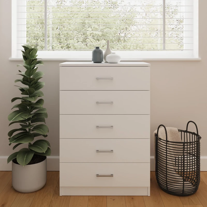 Bailey 5 Drawer Chest of Drawers Modern Tall Bedroom Storage Cabinet Dresser Unit with Metal Handles for Bedroom, Living Room, Nursery Furniture - Image 1