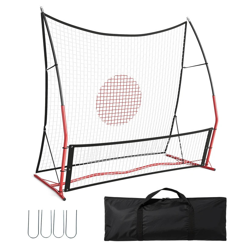 2-in-1 Soccer Rebounder Net, Soccer Rebounder, 1.8 x 1.8 m Small and 1.8 m x 3.6 m Large Rebound Net for Team Volley Passing, Solo Training, Including Carry Bag and 4 Ground Stakes