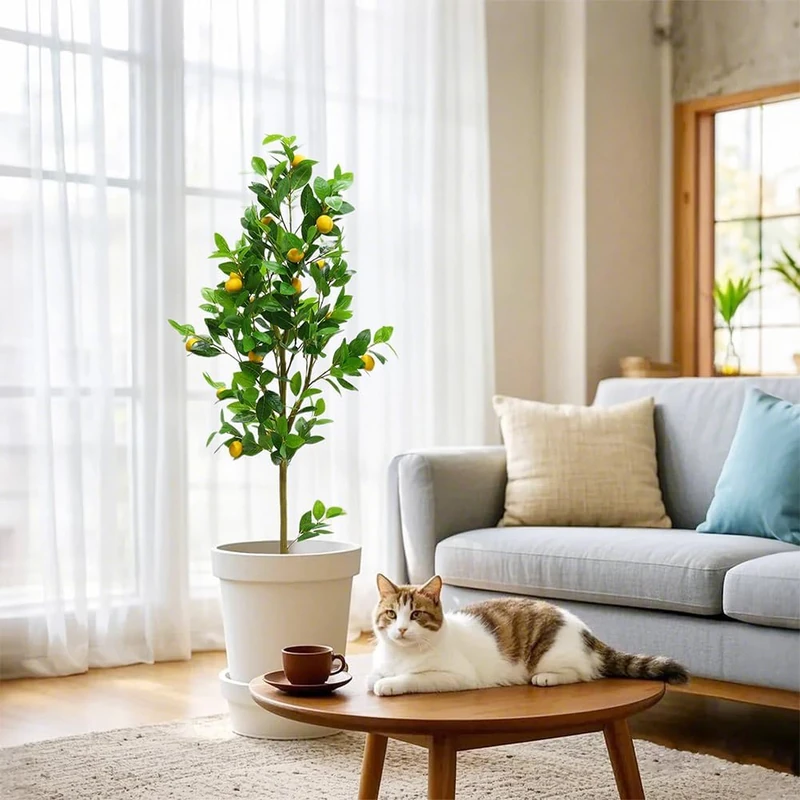 Artificial Lemon Tree 150 cm/180 cm - Large Artificial Lemon Tree with Realistic Fruits for Home Office Decoration - Image 1