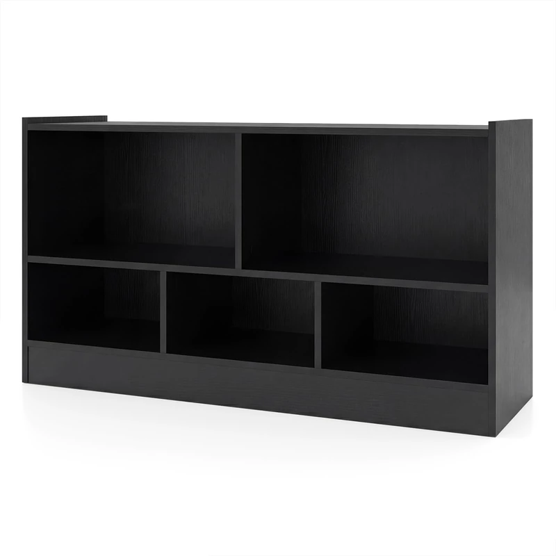 GYMAX Kids Storage Shelf Unit, 5-Cubby Wooden Children Bookcase, Toy Storage Organizer for Playroom Bedroom (Black)