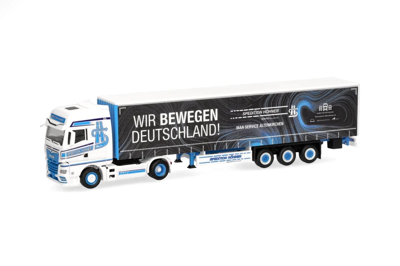 Herpa truck model MAN TGX GX curtain canvas semitrailer "Spedition Höhner/Wir bewegen Deutschland", on a scale of 1:87, plastic miniature, made in Germany, model building, collectors edition - Image 1