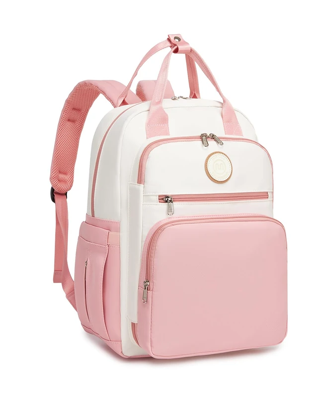 Miss Lulu Changing Bag Backpack Nappy Diaper Bag for Mum and Dad With Stroller Straps Multifunction Pockets Large for Travel Hospital Newborn (Pink/Beige)