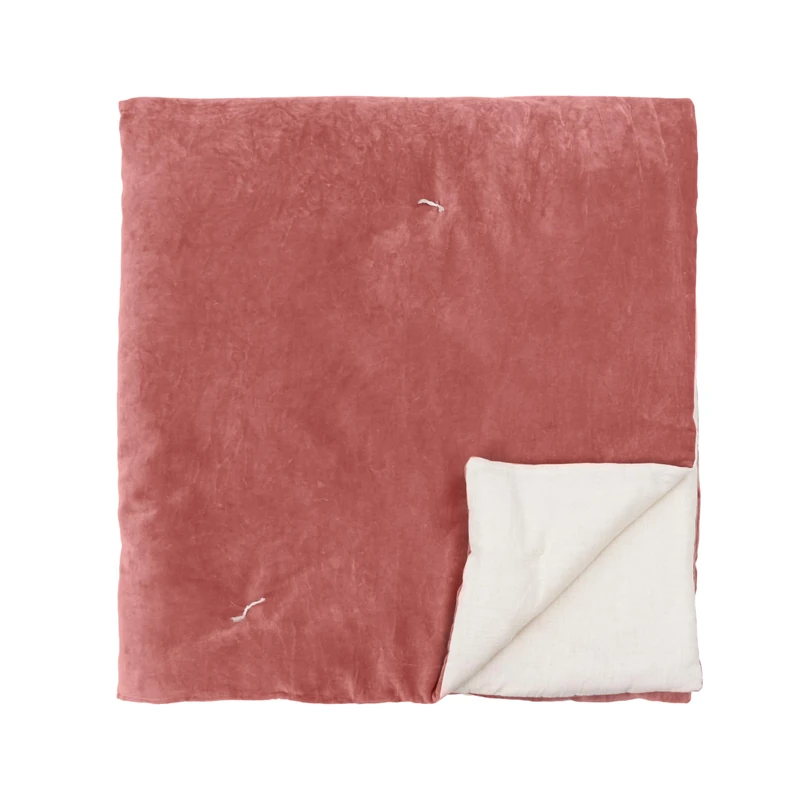 furn. Wylder Edie Bedspread – Soft Quilted Reversible Linen Look Cotton Velvet Bed Throw (Rose – 140x220cm)