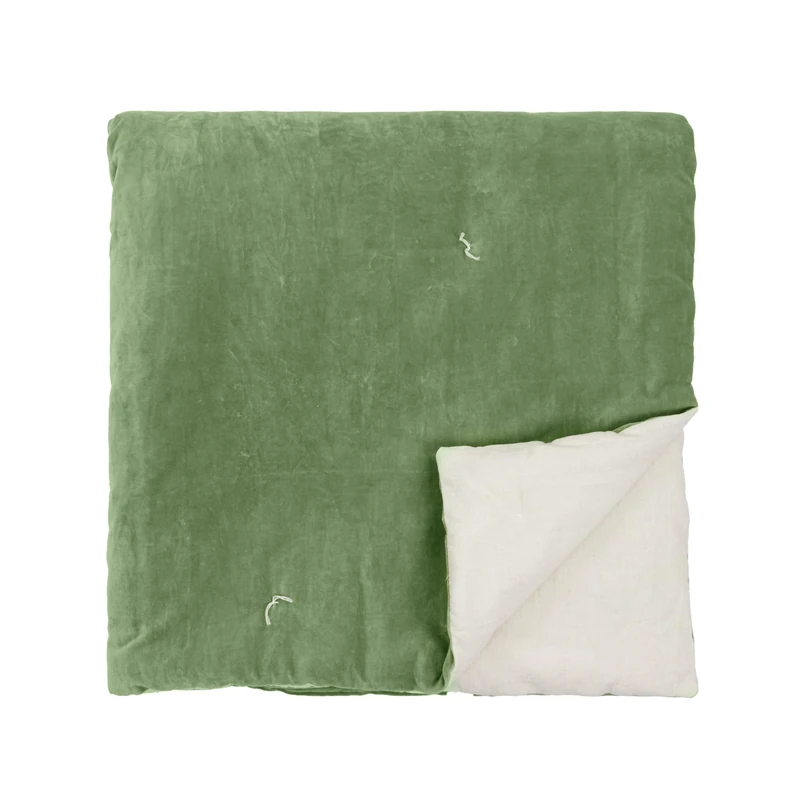 furn. Wylder Edie Bedspread – Soft Quilted Reversible Linen Look Cotton Velvet Bed Throw (Green – 140x220cm)