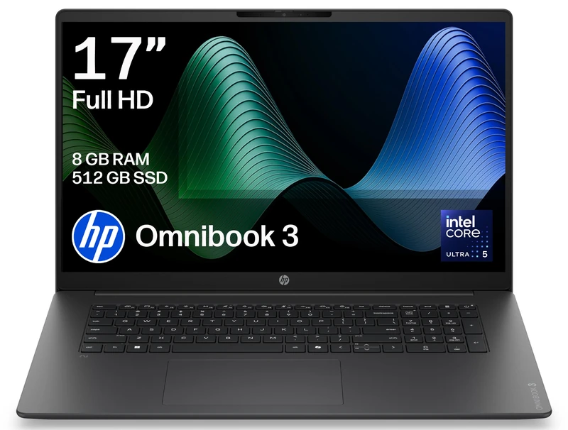 HP OmniBook 3 | 17.3" | 1920 x 1080 pixels | Intel Core Ultra 5 | 8GB 512GB SSD Fast Charge | Dual Speakers | Camera Shutter | 17-dg0000sax