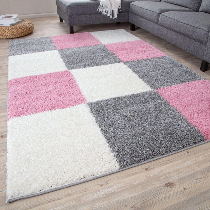 THE RUGS Area Rug – Modern Luxury Shaggy Rug, Multicolour Pattern Carpet, Ultra Soft for Bedroom, Living Room, Kids Room, (240x340 cm, Pink)