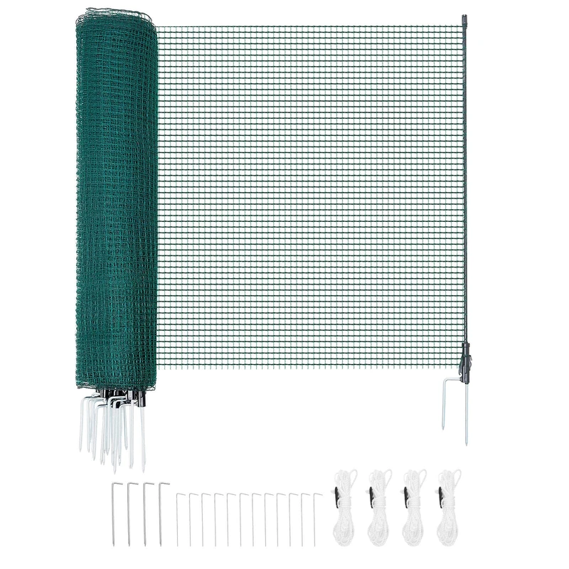 VEVOR Chicken and Dog Fence, 0.9m x 20m, Protection Mesh for Gardens and Orchards, with Double Ended Poles and Stakes, Plastic Safety Net for Poultry Breeding, Green
