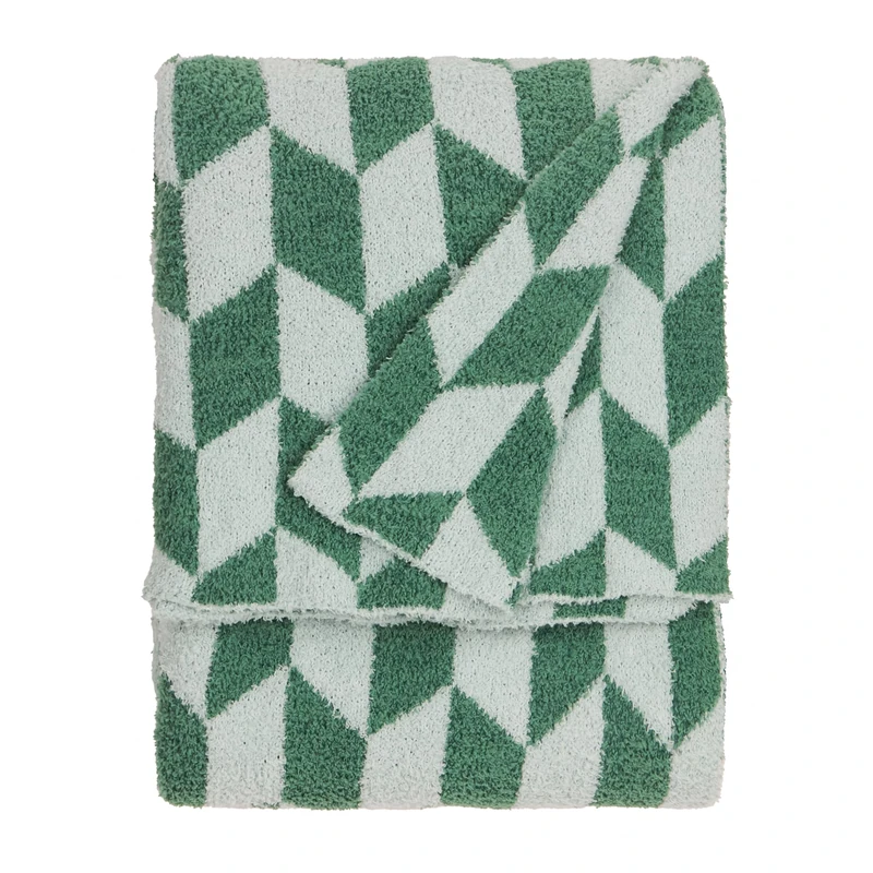 furn. Olsen Feather Yarn Throw – Soft Geometric Double Sided Blanket (Good For You Green – 130x180cm) - Image 1
