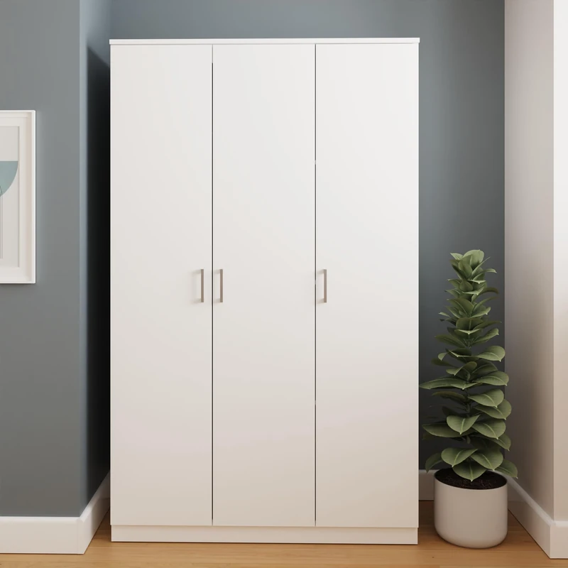 Bailey 3 Door Wardrobe with Hanging Rail 3 Shelves Modern Triple Door Clothes Storage Cabinet Large Bedroom Closet Organiser