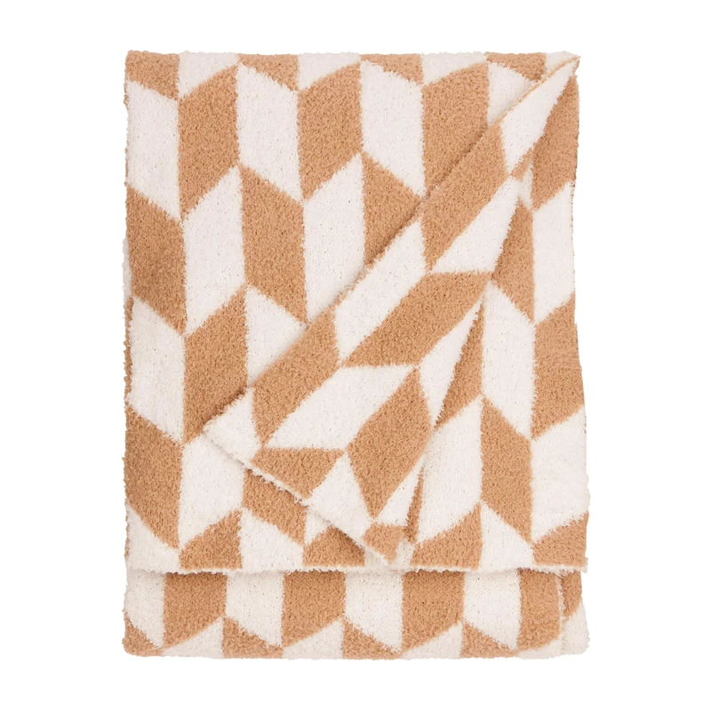furn. Olsen Feather Yarn Throw – Soft Geometric Double Sided Blanket (Living In Neutral – 130x180cm)
