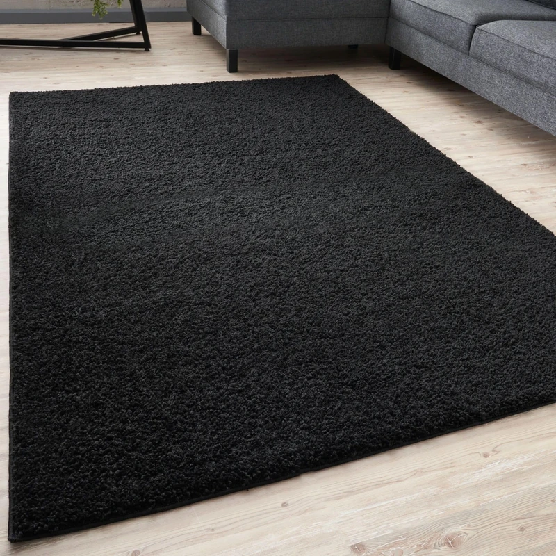 THE RUGS Living Room Rug - Shaggy Soft And Elegant Carpets For The Bedrooms And Kitchen, Easy To Clean, Many Different Sizes (240x340 cm, Black)