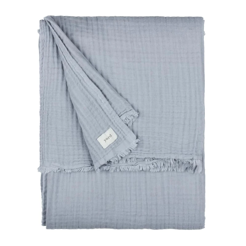 furn. Yard Lark Cotton Muslin Throw – Soft Crinkle Texture Blanket (Mineral Blue – 240x260cm)