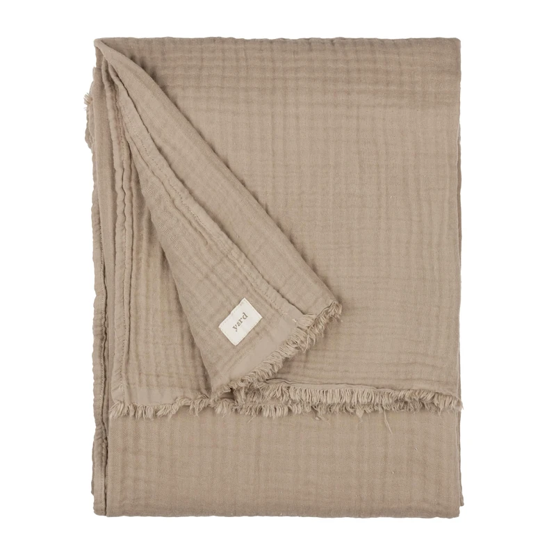 Yard furn Lark Cotton Muslin Throw – Soft Crinkle Texture Blanket (Mole – 240x260cm) - Image 1
