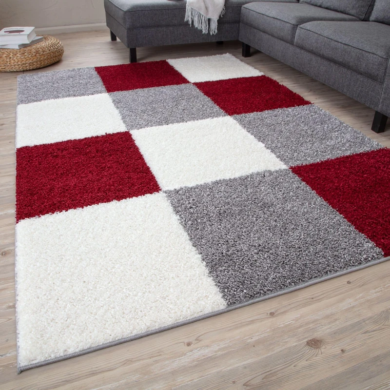 THE RUGS Area Rug – Modern Luxury Shaggy Rug, Multicolour Pattern Carpet, Ultra Soft for Bedroom, Living Room, Kids Room, (240x340 cm, Red)