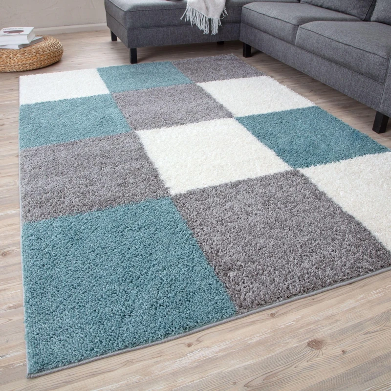 THE RUGS Area Rug – Modern Luxury Shaggy Rug, Multicolour Pattern Carpet, Ultra Soft for Bedroom, Living Room, Kids Room, (240x340 cm, Duckegg Blue)