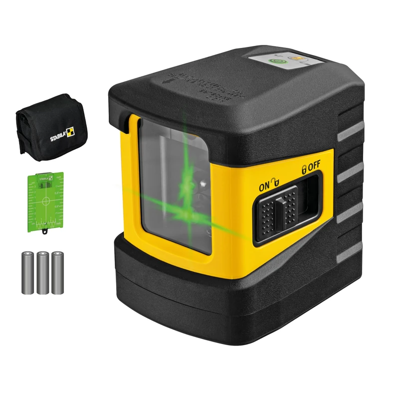STABILA Cross Line Laser Green LAX 60 G, Self-Levelling, Max. Range: 30 m, Set Including Target Plate, Belt Bag, Batteries (3 x AA)