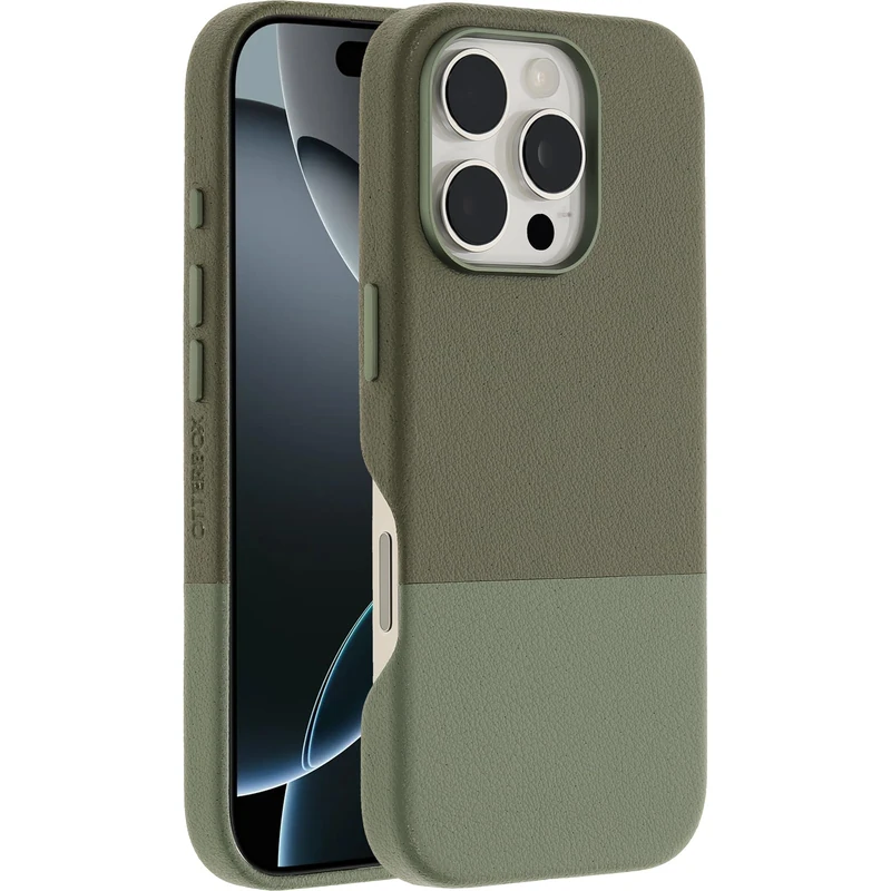 OtterBox Leather Alternative Slim MagSafe Case for iPhone 16 Pro, Shockproof, Drop proof, Protective Thin Case, 3x Tested to Military Standard, Mojave Moss