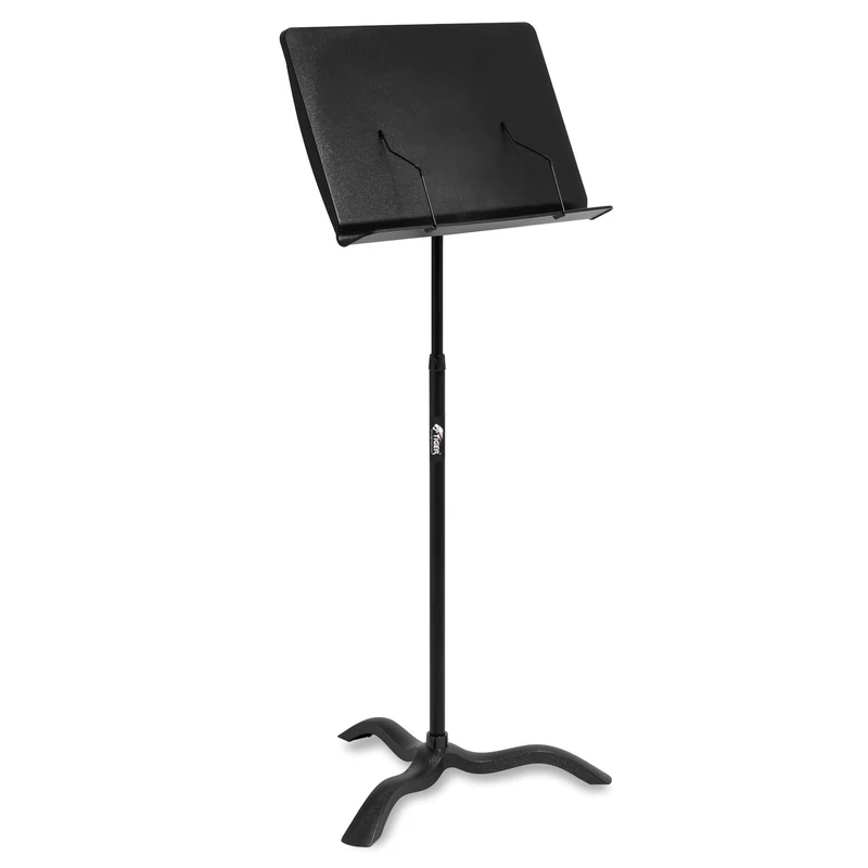 Tiger Orchestral Music Stand - Friction Lock Height 64-116cm, Polymer Desk 50cm with 6cm Lip, Quiet Non Resonant Surface, Free Tilt Mechanism, Low Footprint Base, non Slip Feet, Quick Assembly