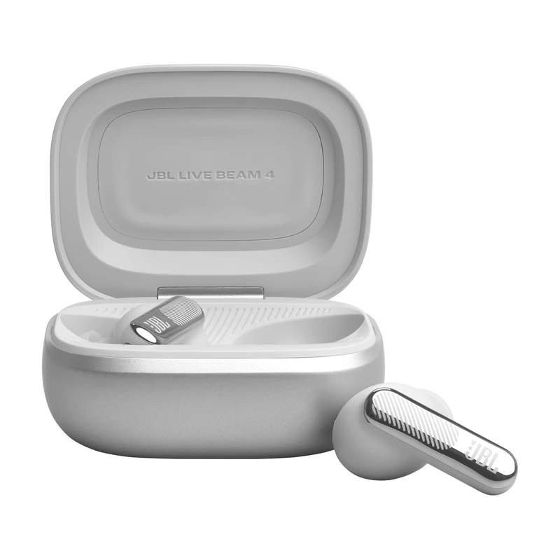 JBL Live Beam 4, True Wireless Earbud Headphones with Bluetooth, 48h Battery Life, Adaptive Noise Cancelling, JBL Signature Sound, IP55 Waterproof, Smart‑Charging Case, Silver