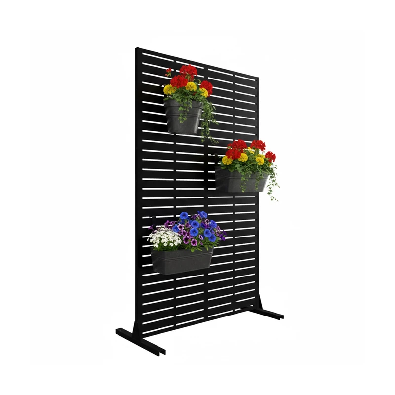 Relaxdays privacy screen, slatted design, garden, balcony & terrace, HxW: 183 x 110 cm, metal, black