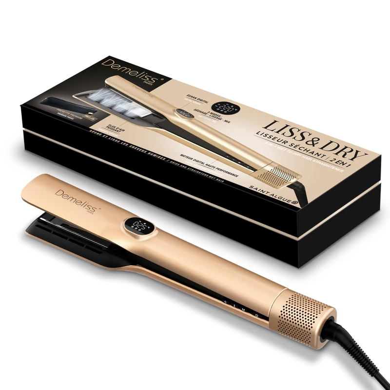 Demeliss Liss & Dry Hair Straightener - 2-in-1 Hair Straightener - Dry - Wet Hair - Powerful BLDC Digital Motor - Fast Smoothing - Hair Styling Accessories - Heat Resistant Kit