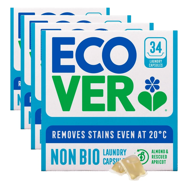 Ecover Non-Bio Washing Capsules - Laundry Capsules/Tablets - Laundry Detergent With Clean And Fresh Almond & Rescued Apricot Scent, 1x Pack of 136 Capsules/Tablets, White