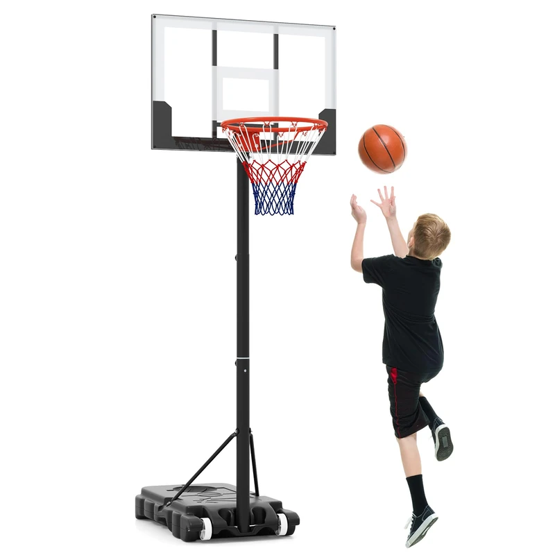 GYMAX Basketball Hoop, 3.3-7 FT Height Adjustable Portable Basketball Goal with Shatterproof Backboard, Wheels and Fillable Base, Outdoor Basketball Hoop and Stand
